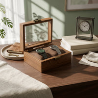 Wooden Watch Box Metal Clasp Glass Lid Watch Box Wood Grain