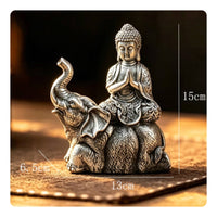 Carved-Style Buddha on Elephant Figurine Compact Buddha Statue with Elephant Peaceful Zen Tabletop Figurine Serene for Buddhists