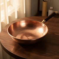 Wok with Hanging Loop Uncoated Copper Wok Thickened Stir Fry Pan for Chefs, Home Cooks, Gas Cooktop, Kitchen