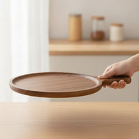 Wooden Serving Board with Handle Rustic Serving Platter Board with Handle Handcrafted Round Pizza Peel for Table Service