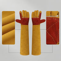 Reinforced-Palm Suede Work Gloves Safeguarding Gauntlet Gloves Full-Finger Abrasion Resistant for Welders, Shop Tasks