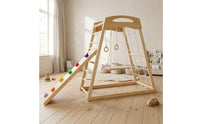 Climbing Frame with Slide Wood Indoor Jungle Gym with Slide Sturdy Wooden Climbing Structure for Children, Playroom, Home, Bedroom