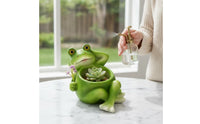 Vibrant Green Frog-Shaped Resin Planter Reclining Pose Frog Flower Pot Raised Eyes