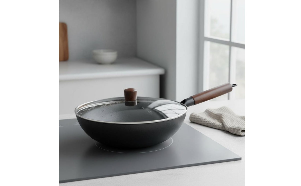 Naturally Non-Stick Hand-Hammered Wok Long-Lasting Traditional Iron Wok Multifunctional Stir-Fry Pan Heat-Resistant Handle for Cooking Enthusiasts, Chefs
