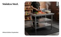 Easy to Clean Stainless Steel Work Table Rust Proof Stainless Steel Workbench Heat Resistant Kitchen Food Prep Table Unrestricted Standing Design for Restaurant Owners, Home Cooks, Homeowners, Bakery, Bar, Warehouse, Garage