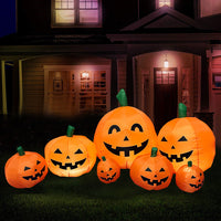 Halloween Pumpkin Inflatable 2.3m with 7 Pumpkins and Ghost Decoration, US Plug