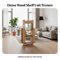 360-Degree Rotation Rotating Book Shelf Solid Wood Construction Revolving Book Shelf Space-Saving Design Bookshelf Large Capacity for Children, Students, Playroom, Living Room, Small Areas, Apartment