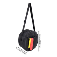 Adjustable Strap Round Shoulder Bag Front Zip Pocket Black Shoulder Bag Soft Textile Round Crossbody Purse Rounded Shape