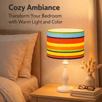 Lampshade for Table Lamps with Rainbow Stripe Pattern Design, Ceiling Light Shade in Denim Textile for Living Room