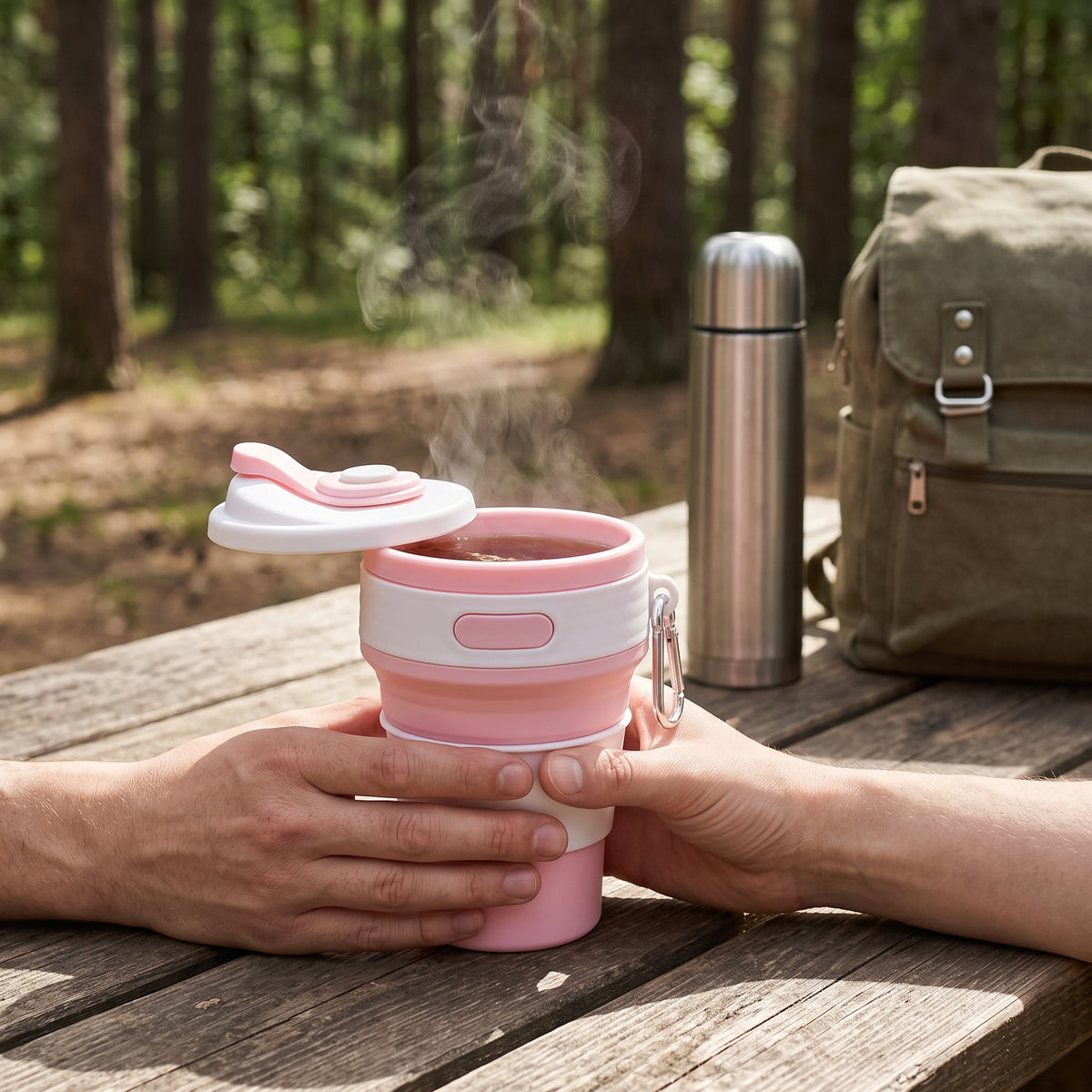 Collapsible Silicone Travel Cup with Carabiner - Portable and Reusable