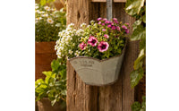 Attached Hook Wall Mounted Flower Pot Rustic Vintage Wall Hanging Planter Embossed Markings Iron Flower Pot Flared Top