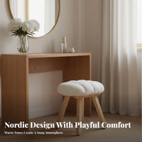 Solid Wood Legs Puffy-Shaped Ottoman Soft Cushi Single D Top Vanity Stool Multi-Purpose Upholstered Seat Space-Saving for Design Enthusiasts, Home Decorators, Apartment Dwellers, Dressing Room, Bedroom, Entryway