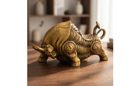 Bull Figurine Bronze-Colored Astrological Ornament Compact Bull Statue for Office Desk