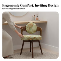 Vintage Wooden Makeup Chair Solid Wood Frame Swivel Dressing Chair Floral Pattern Household Furniture for Bedroom
