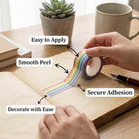 Decorative Washi Tape for Journal Decoration and Planner Decorating, Die Cut Edges Stationery for Students, 5cm x 3m Roll