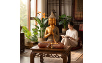 Gold Thai Buddha Statue Ornate Buddha Statue Praying Sculpture Lustrous for Buddhists, Collectors, Meditation Room, Entryway, Office