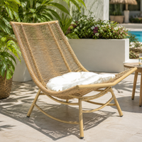 Weatherproof Ergonomic Wooden Rocker with Cushion, Rocker with Footrest, Outdoor Patio Chair, Light and Dark Wood, Modern Chinese Style
