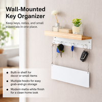 Metal Key Holder for Wall, Key Hooks Wall Mounted with Shelf, Hallway Organiser 28x18x7cm, Message Board