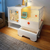Easy to Clean Small Animal Cage with Bunny Hay Feeder, 45cm Wide Small Animal Cage, Automatic Waste Removal Bunny Cage for Routine Living