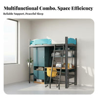 Loft Bed with Desk and Wardrobe Space-Saving Student Bed with Desk Multi-Functional Dormitory Furniture for Employees, Dorm Room, Bedroom, Home Office
