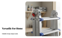 Foldable Multi-Purpose Folding Ladder Adjustable Height Multi-Position Ladder Heavy-Duty Anti-Slip Feet for DIY Enthusiasts, Construction Workers, Indoor, Garage, Workshop, Outdoor