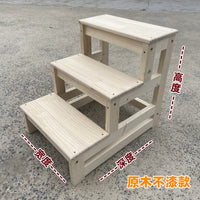 实木家用梯凳子阳台三层阶梯楼梯踏步3步台阶登高窗台4层两用脚踏 原木不漆款 宽50深88高80 平台梯