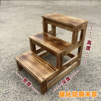 实木家用梯凳子阳台三层阶梯楼梯踏步3步台阶登高窗台4层两用脚踏 原木不漆款 宽50深88高80 平台梯