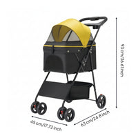 4-Wheel Pet Stroller with Storage Basket Portable Foldable Pet Stroller Lightweight Stroller with Mesh Panels Breathable for Young Dogs