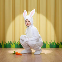 Youngster bunny Costume 4-Piece Set Full Body Hare Suit Hooded Design Hare Full-Body Suit for Parties
