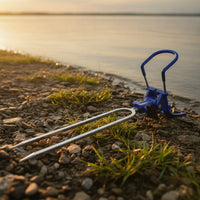 Double Prong Fishing Rod Holder with Adjustable Head Sturdy Rod Holder with Ground Stake Hands-Hands-off Compact for Fishermen