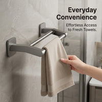 Washroom and Dorm Room Towel Rack for Students, Space Aluminum Double Bar for Bathroom 24 Inch or 18 No-Drill Self-Adhesive Storage