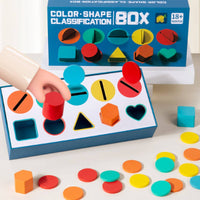 Color Matching Shape Sorter with Tray Wooden Shape Sorter Geometric Sorting Box Preschool for Classroom