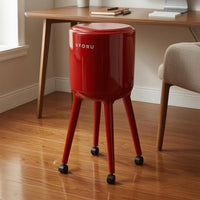 Glossy Lidded Trash Can Removable Inner Container Raised-Leg Trash Can Cylindrical Waste Container Plastic
