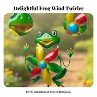 Frog Metal Rotator Flower-Shaped Blade Metal Frog Rotator Animal Kinetic Rotator Round Eyes Outdoor Decor Pointed Base
