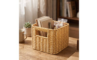 Faux Rattan Basket Handwoven Woven Storage Basket Woven Organizer Bin Compact Natural-Style for Desk, Shelf