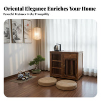Chinese Design Wooden Tea Brewing Cabinet Solid Wood Construction Living Room Furniture Multi-Functional Storage Center Table Space Saving for Homeowners, Apartment Dwellers, Families, Home Office