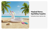 Sequin Mythical Horse Swim Tube Sparkling Sequins Glitter Mythical Horse Inflatable Tube Easy to Inflate Glitter Pool Tube for Children, Beginners