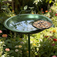 Alloy Feathered Bath Feeder Bronze Bird Bath with Metal Stake Vintage Decorative Garden Stake for Gardeners, Yard, Flower Bed, Patio