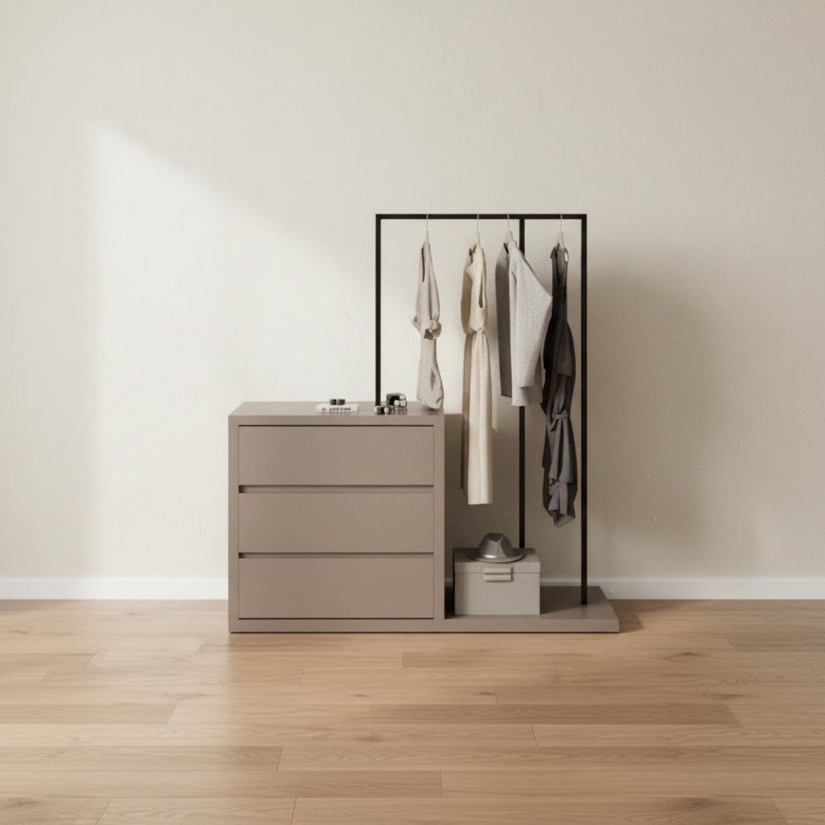 Dresser with Clothes Rack Multi-functional Chest of Drawers Garment Rail Clothing Organizer Engineered Wood Suitable for Adults Bedroom Dorm Entryway