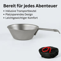 Titanium camping bowl 300ml, outdoor cooking bowl with handle, ultra-light & corrosion-resistant for hiking, includes drawstring bag