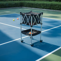 Pickleball Basket Cart with Wheels Compact Pickleball Cart with Basket Foldable Court Equipment Trolley for Practice Field