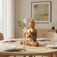 Gold Thai Buddha Statue Ornate Buddha Statue Praying Sculpture Lustrous for Buddhists, Collectors, Meditation Room, Entryway, Office