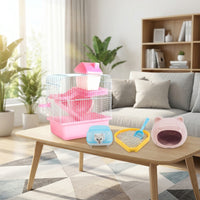 Syrian Hamster Cage and Golden Habitat, 2-Tier Shape Indoor Use, Beginner Small Animal House with Full Set of Accessories