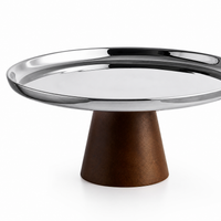 Nordic Wood & Silver Metal Cake Stand, Footed Cake Stand for Birthday Parties, Decorative Cake Serving Stand, Modern Dessert Display