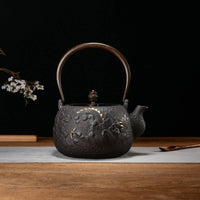 Gold Serpent Tea Kettle Even Heating Embossed Iron Kettle Rust Resistant Cast Iron Teapot