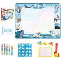 Reusable Water Doodle Mat with Templates Soft Water Drawing Mat with Pens Foldable Toy Travel-Friendly for Children, Toddlers, Home