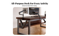 Spacious Desktop Gaming Desk with Under-Shelf Sturdy Construction Desk with Storage Shelves Easy Assembly Computer Table M-Shaped Leg Design for Students, Couples, Telecommuting Workers, Bedroom, Study Room