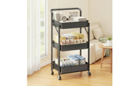 Space-Saving 3-Tier Rolling Cart Freestanding Foldable Storage Cart Collapsible Portable for Teachers, Kitchen