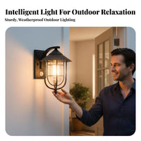 Waterproof Motion Sensor Wall Light Retro Design Motion Sensor Porch Light Weather Resistant Vintage Wall Lantern Energy-Saving for Homeowners, Property Owners, DIY Enthusiasts, Courtyard, Balcony, Front Door, Entryway