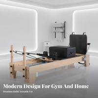 Pilates Reformer Machine Firm Foam Cushion Pilates Reformer Bed Low-Impact Oak Wooden Foundation Bed for Beginners, Athletes, Gym, Living Room